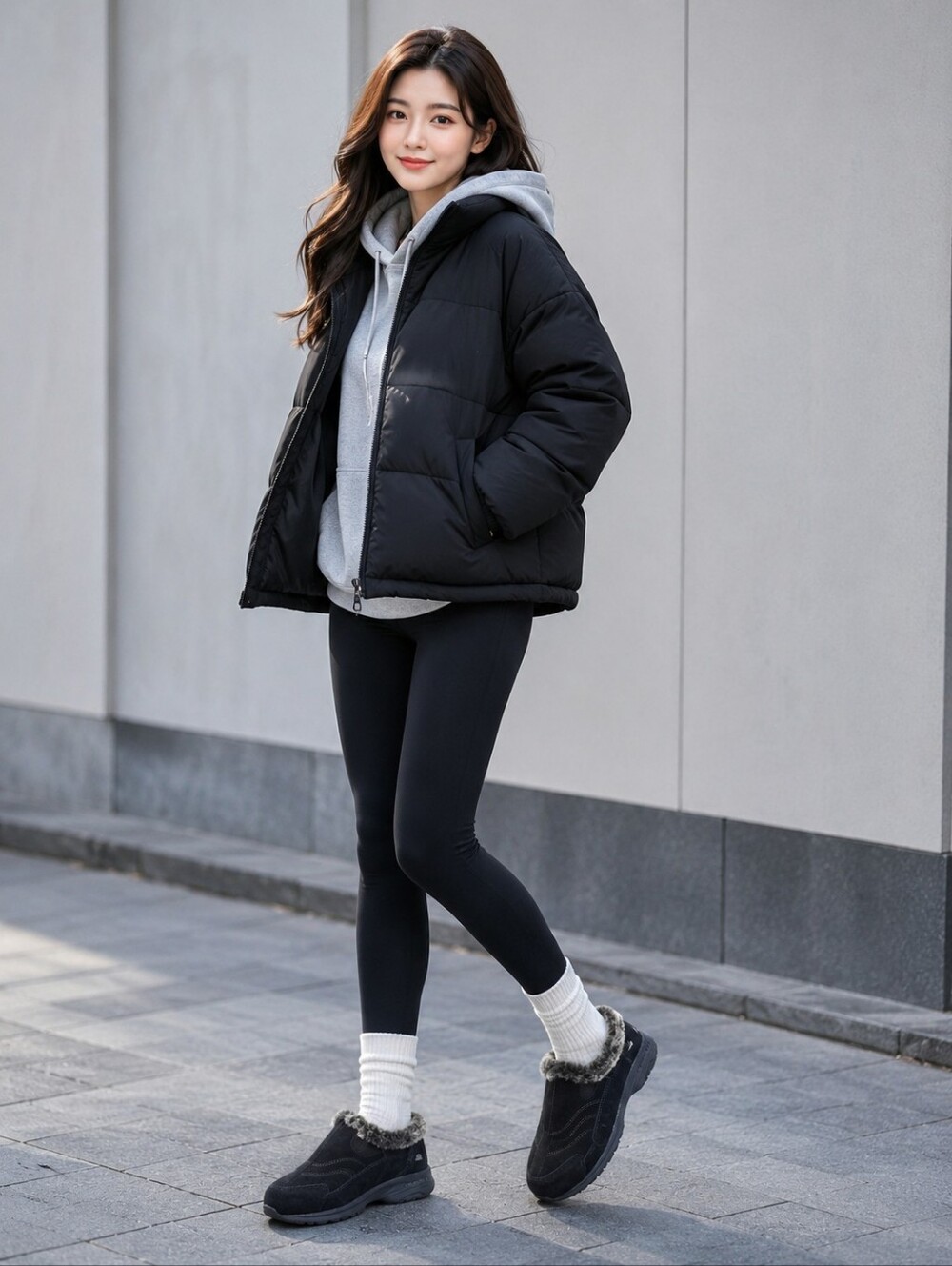 Black Suede Fur-Lined Slip-On Shoes